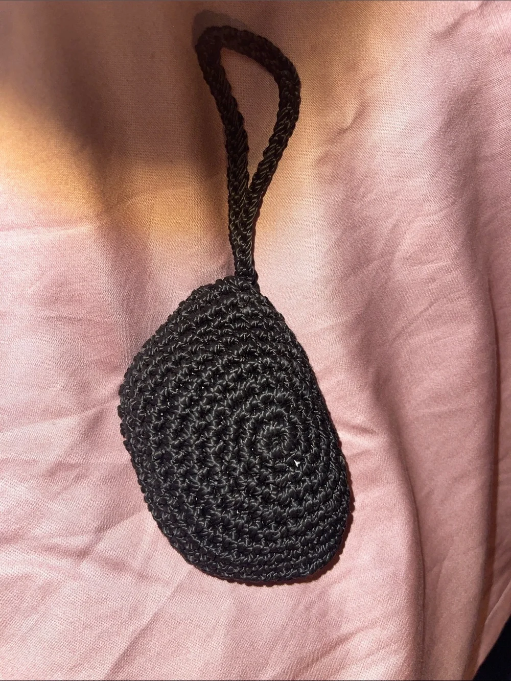 Versatile Black Crochet Wristlet Pouch for coins, folded currency AND AirPod.